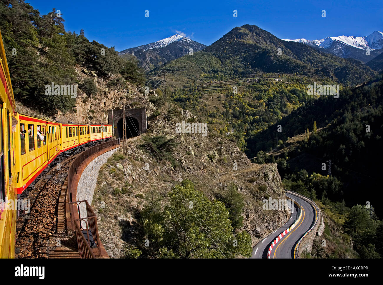 View from Le Train Jaune, (The Yellow Train) in the Pyrenees, Pyrenees-Orientales, France Stock Photo