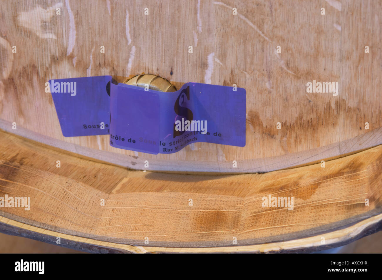 Kosher wine sealed with tape. Oak barrel aging and fermentation cellar