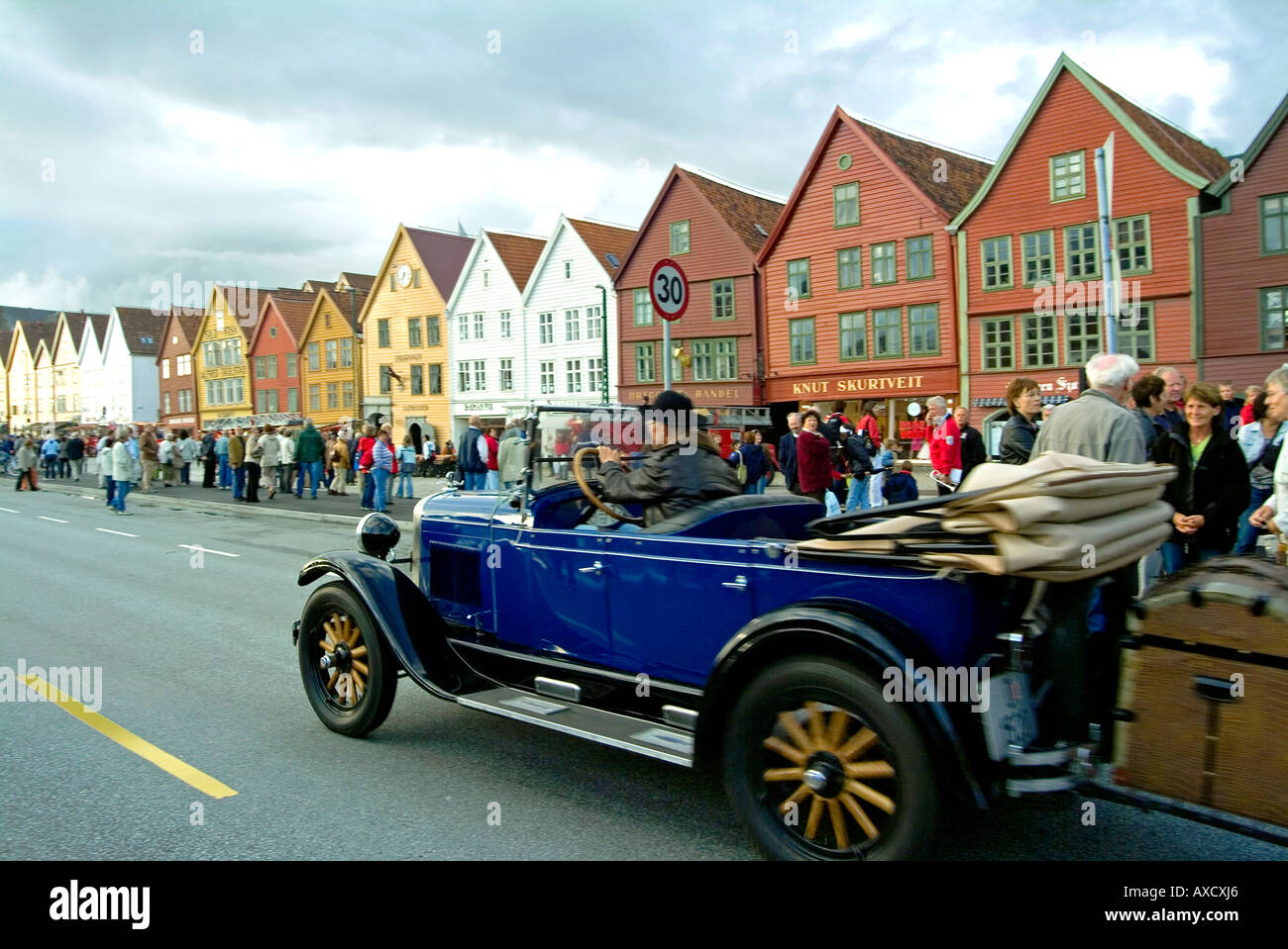 Classic car.Bryggen waterfront.Bergen.Norway Stock Photo