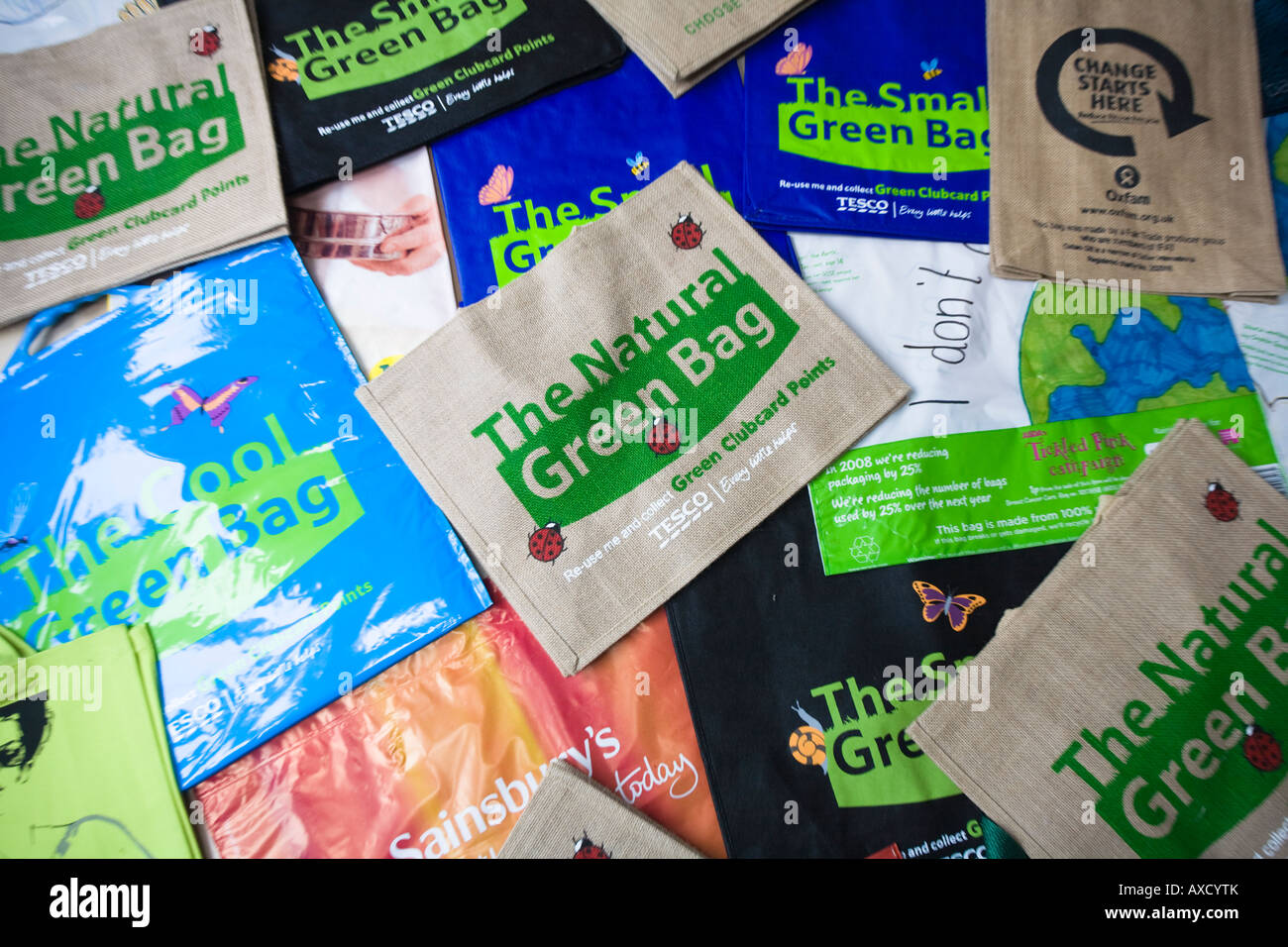 A collection of reusable shopping bags from UK shops and supermarkets ...