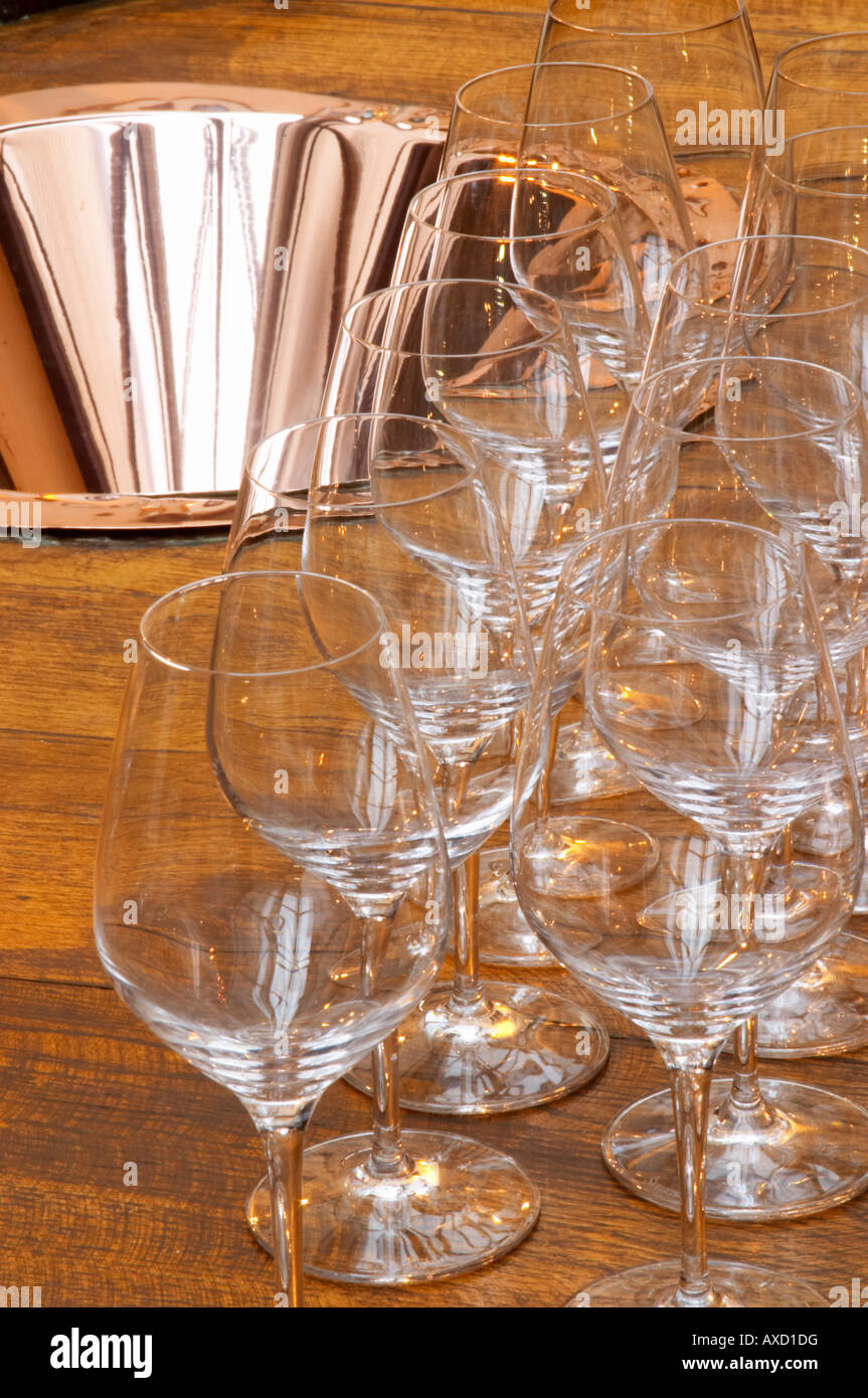 Wine tasting. Spittoon. Wine glasses. Domaine Negociant Champy Pere & Fils, Beaune, Burgundy, France Stock Photo
