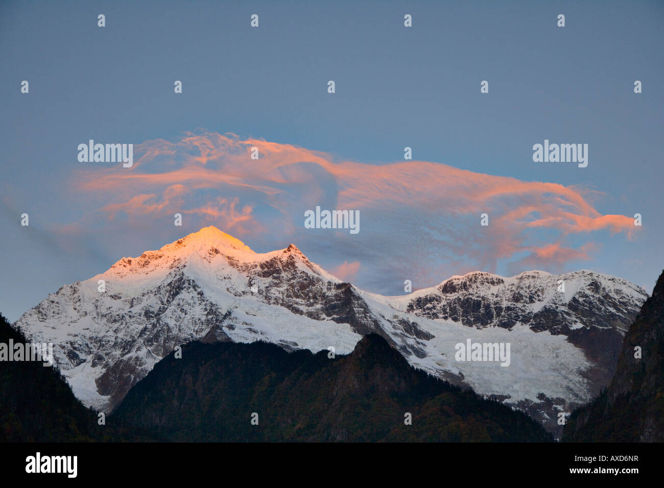 Morning over the Kawa Karpo Range, Yubeng, Yunnan, China Stock Photo