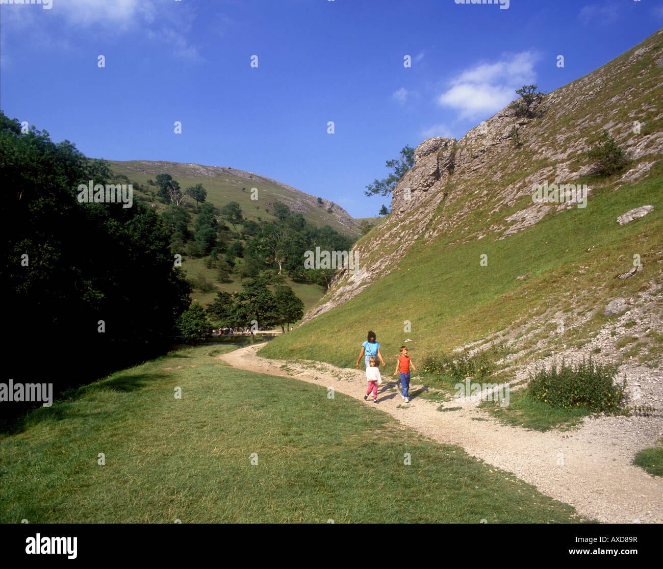 Walking in Dovedale, a beautiful ravine in the Peak District National Park Stock Photo
