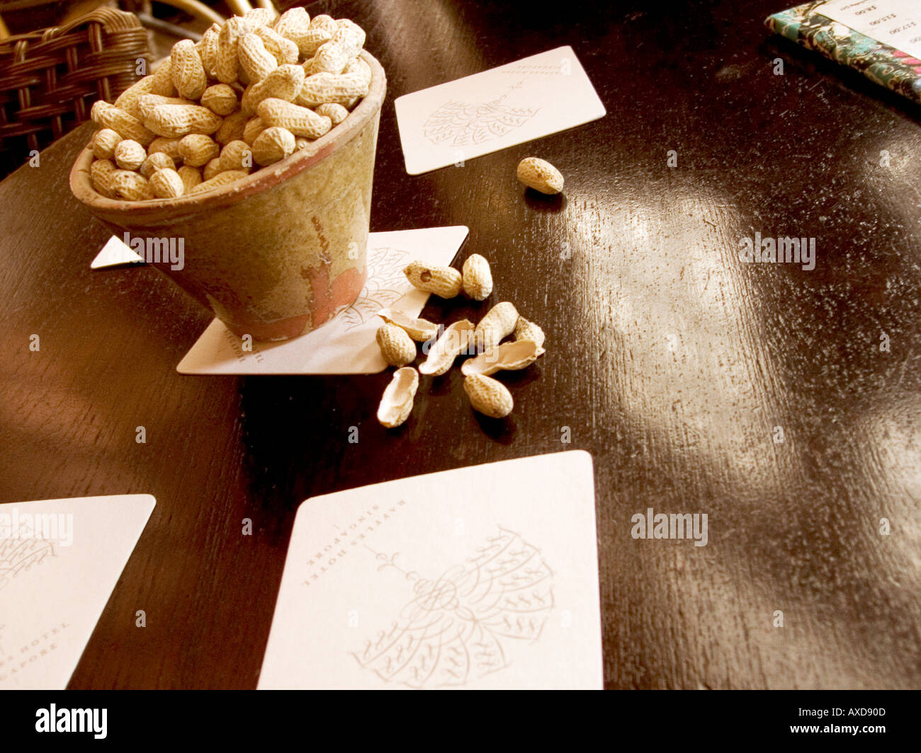 Bowl of peanuts at the Long Bar Raffles Hotel Singapore Customary to