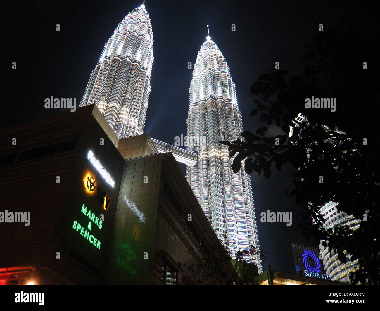 Petronas Twin Towers by night, Kuala Lumpur Stock Photo