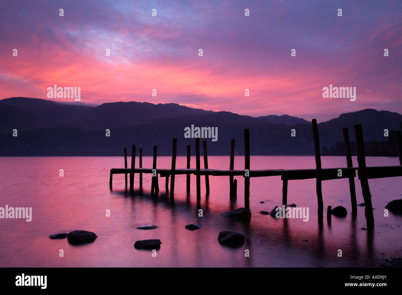'Lake District' 'Derwent water sunrise' at landing stage Stock Photo