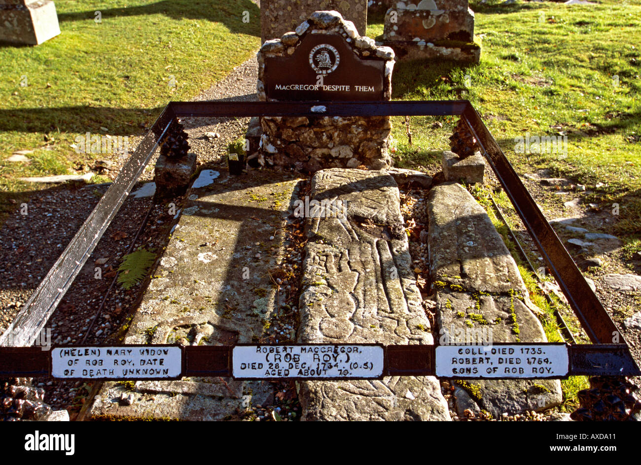Rob roy macgregor grave at Balquhidder churchyard and church in the scottish highlands in scotland uk Stock Photo
