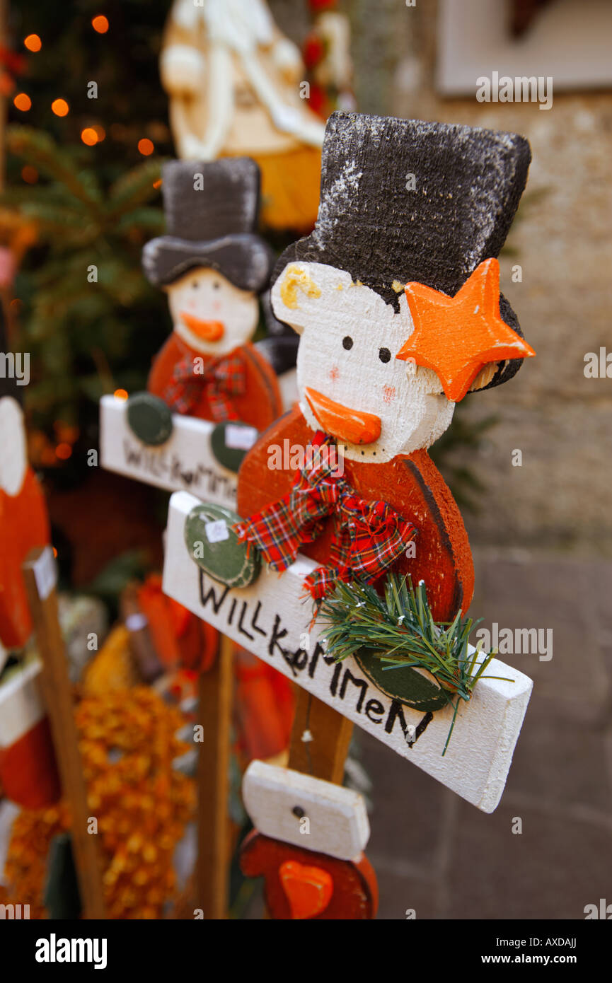 Christmas market stalls with xmas decorations Saltzburg, Austria. Stock Photo