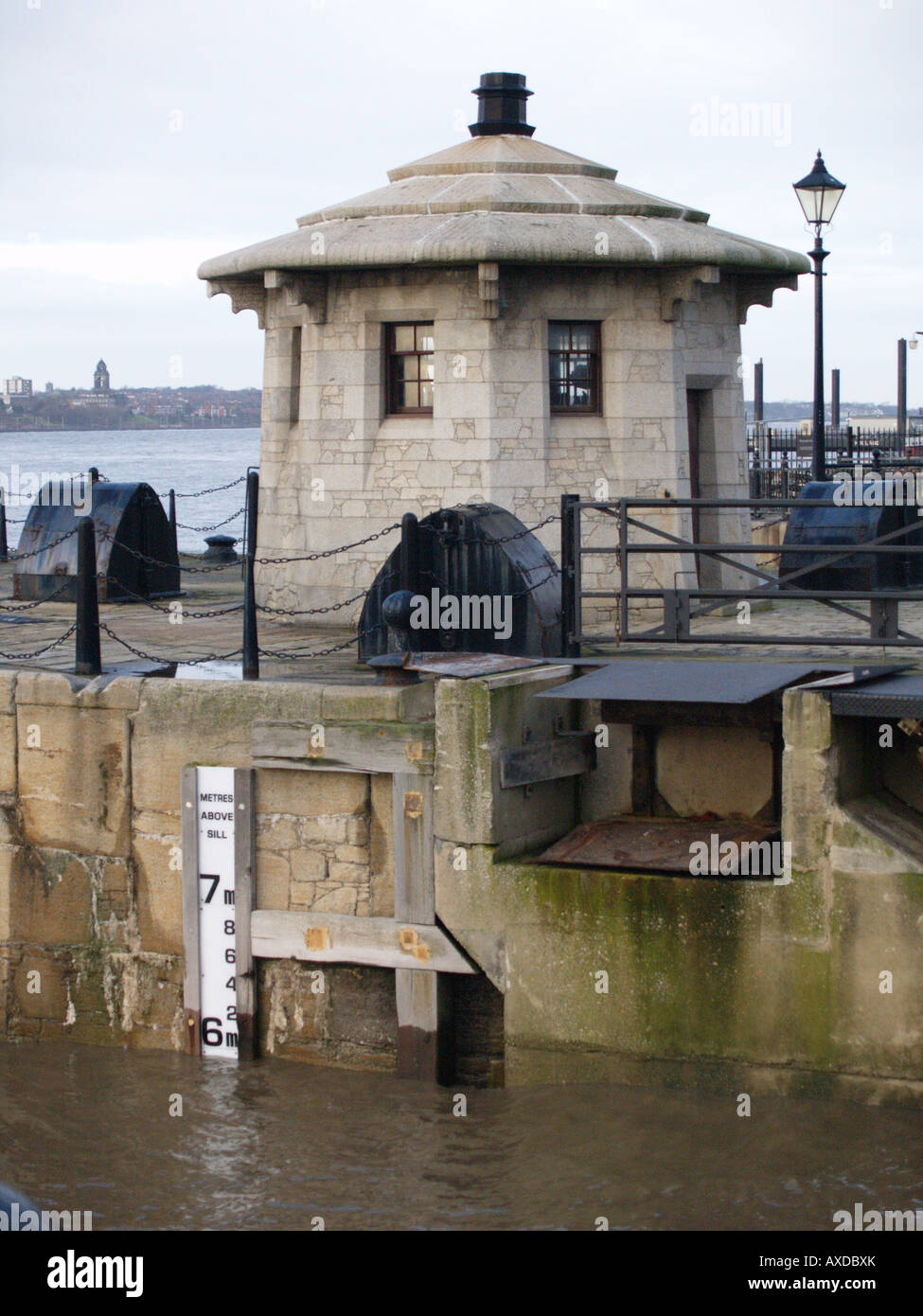 victorian dock entry lookout point tide guage albert dock liverpool european city of culture 2008 Stock Photo