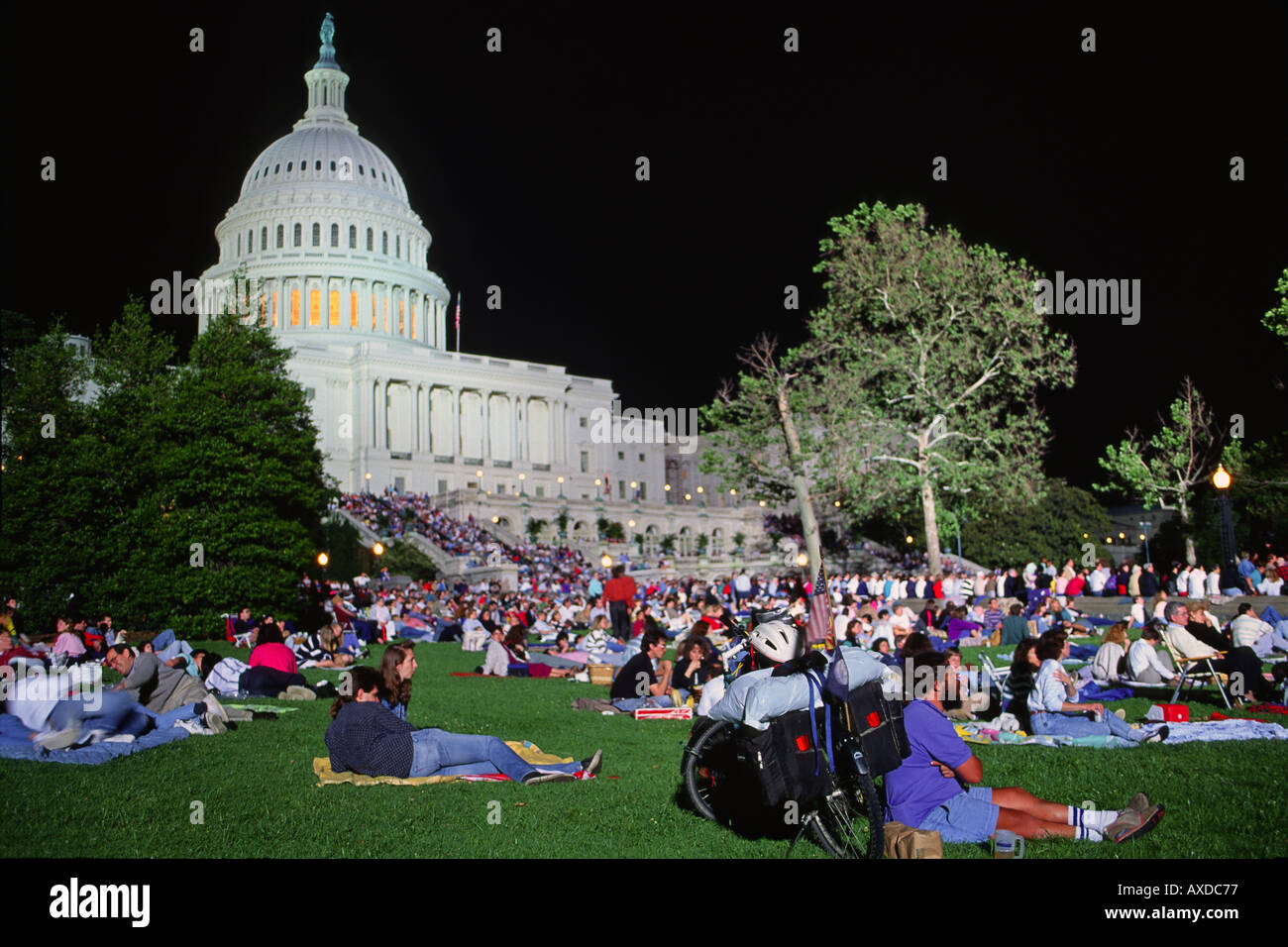 People gathered on west lawn of United States Capitol Building grounds