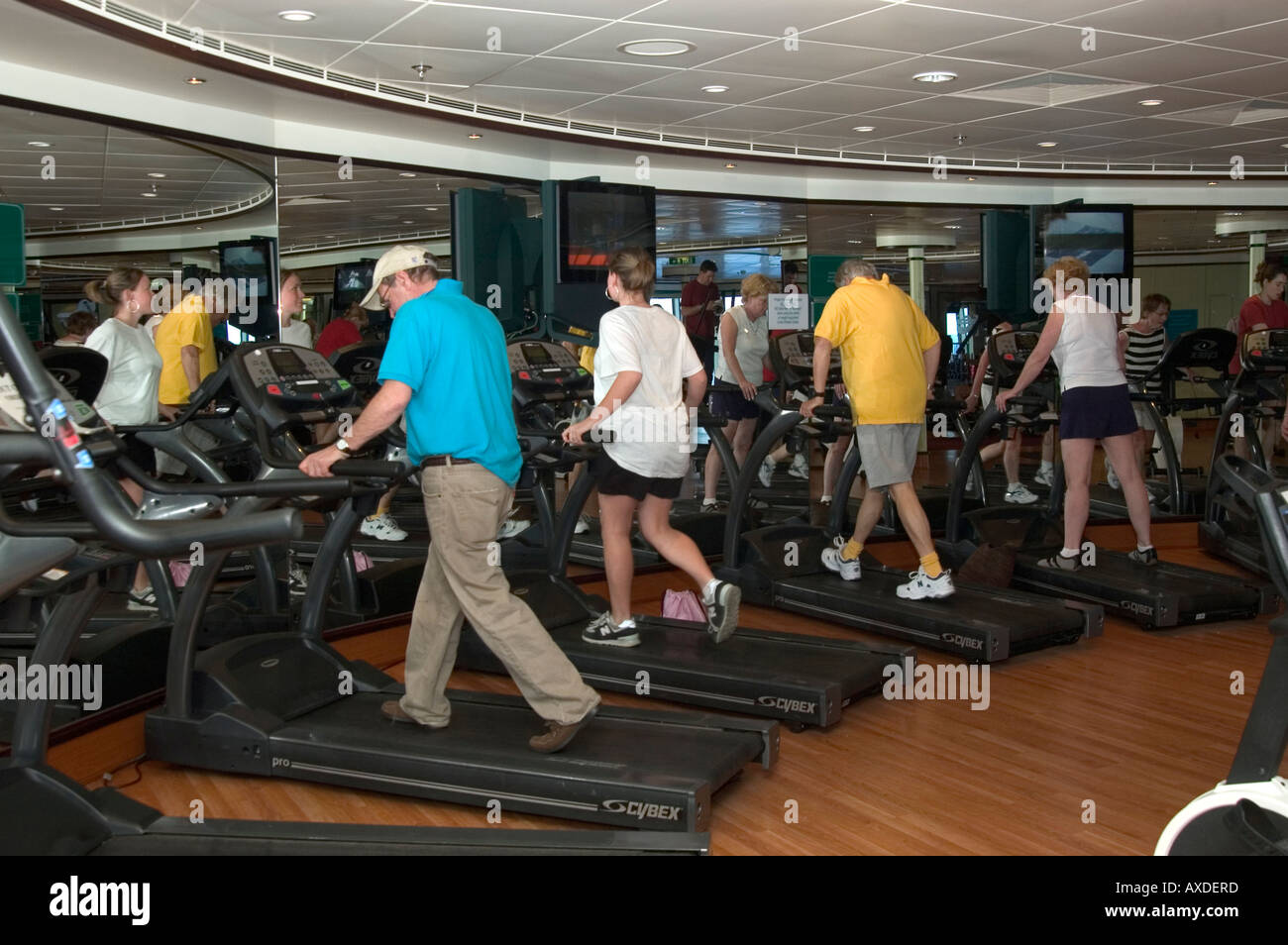Passengers making exercises in the fitness room Cruise ship Norwegian
