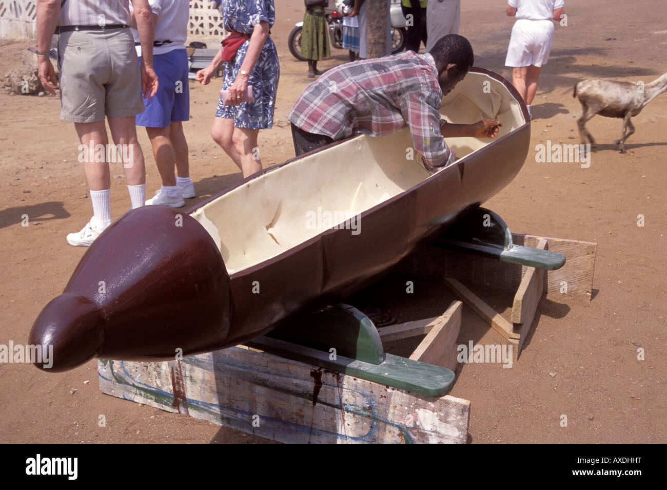 Man preparing fantasy coffin in shape of aubergine , Accra , Ghana Stock Photo