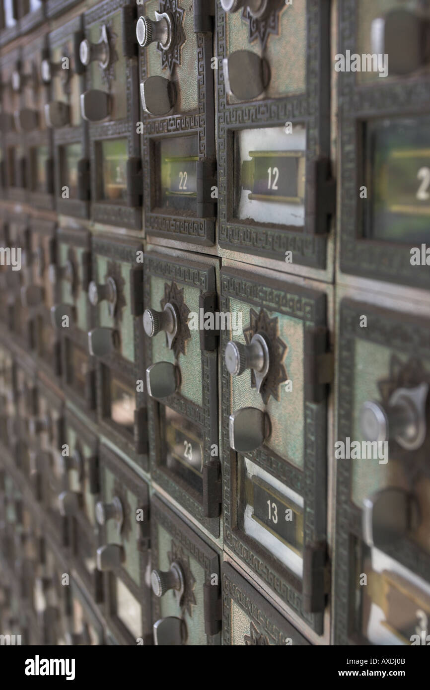 Post Office Box Wall boxes 12 and 13 Wall of locked boxes Row on