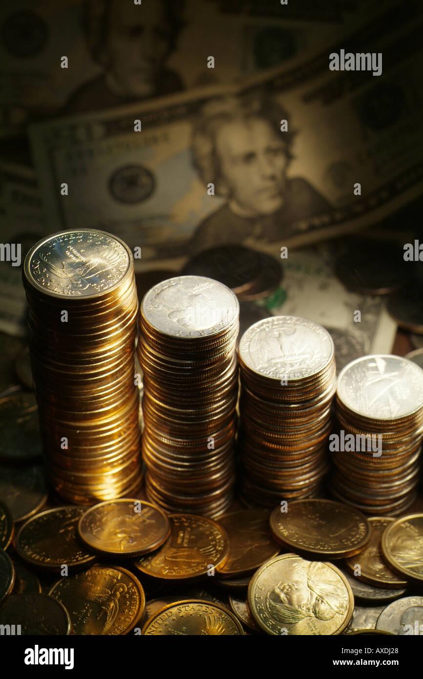 Pile us currency notes coins hires stock photography and images Alamy