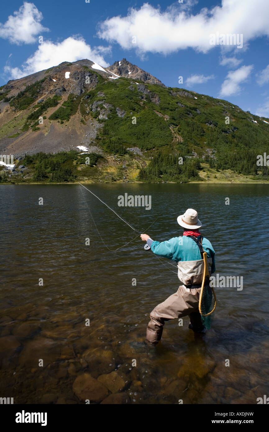 Flyfisherman at Silvern Lake Smithers BC Stock Photo Alamy