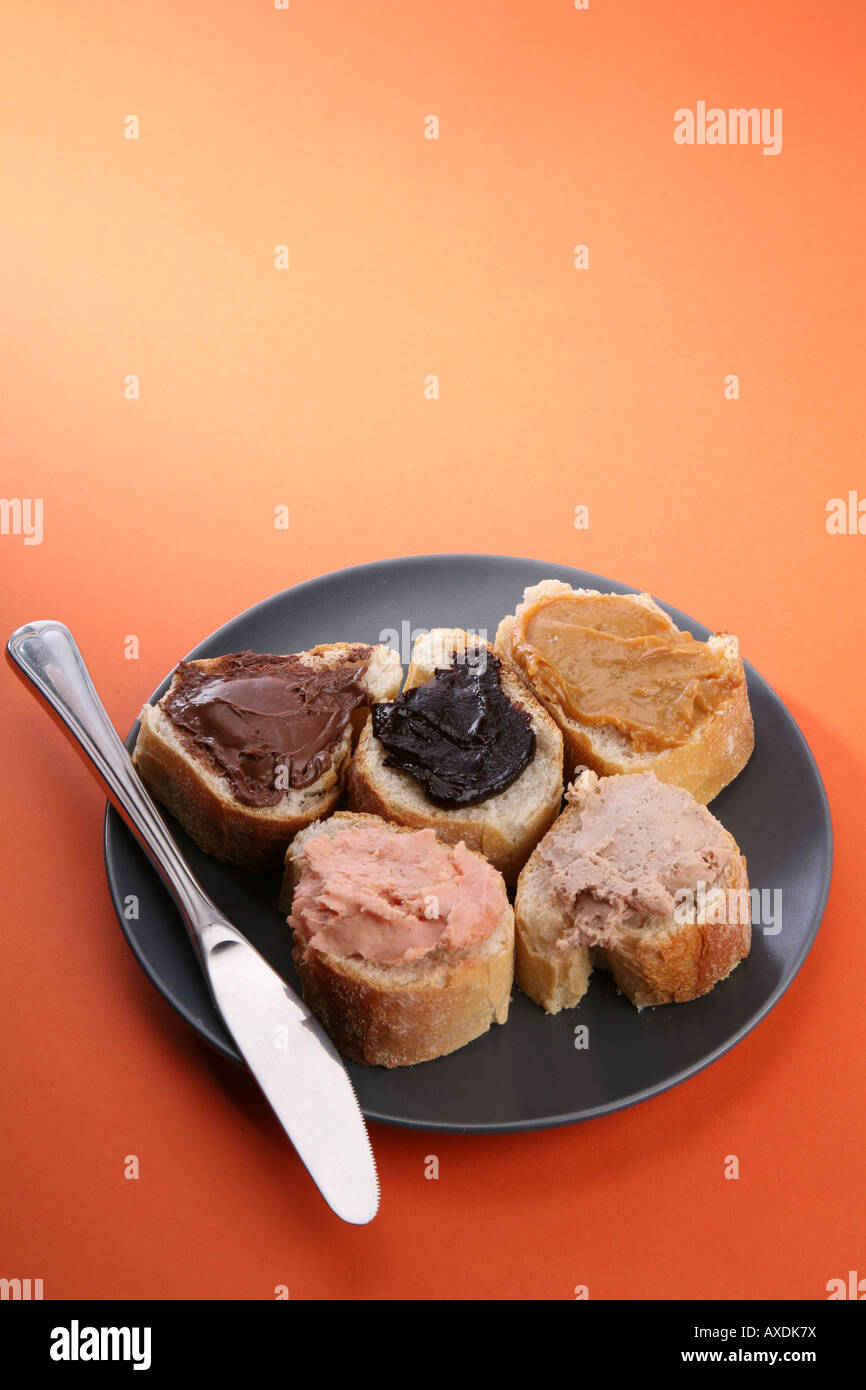 Spreads on crusty bread Stock Photo Alamy