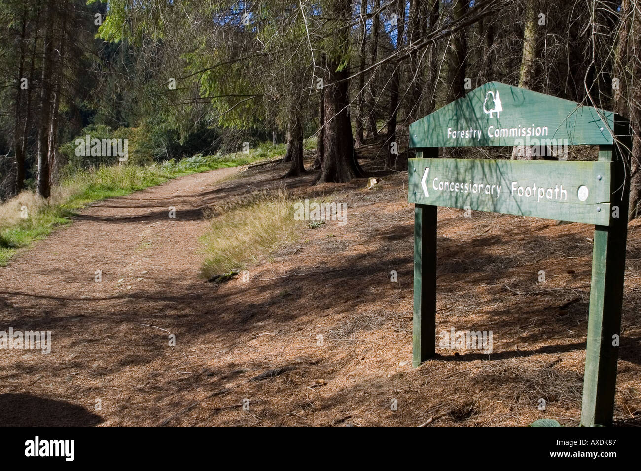 Footpath and Forestry Commision signage Derwent Water, Derbyshire Stock Photo