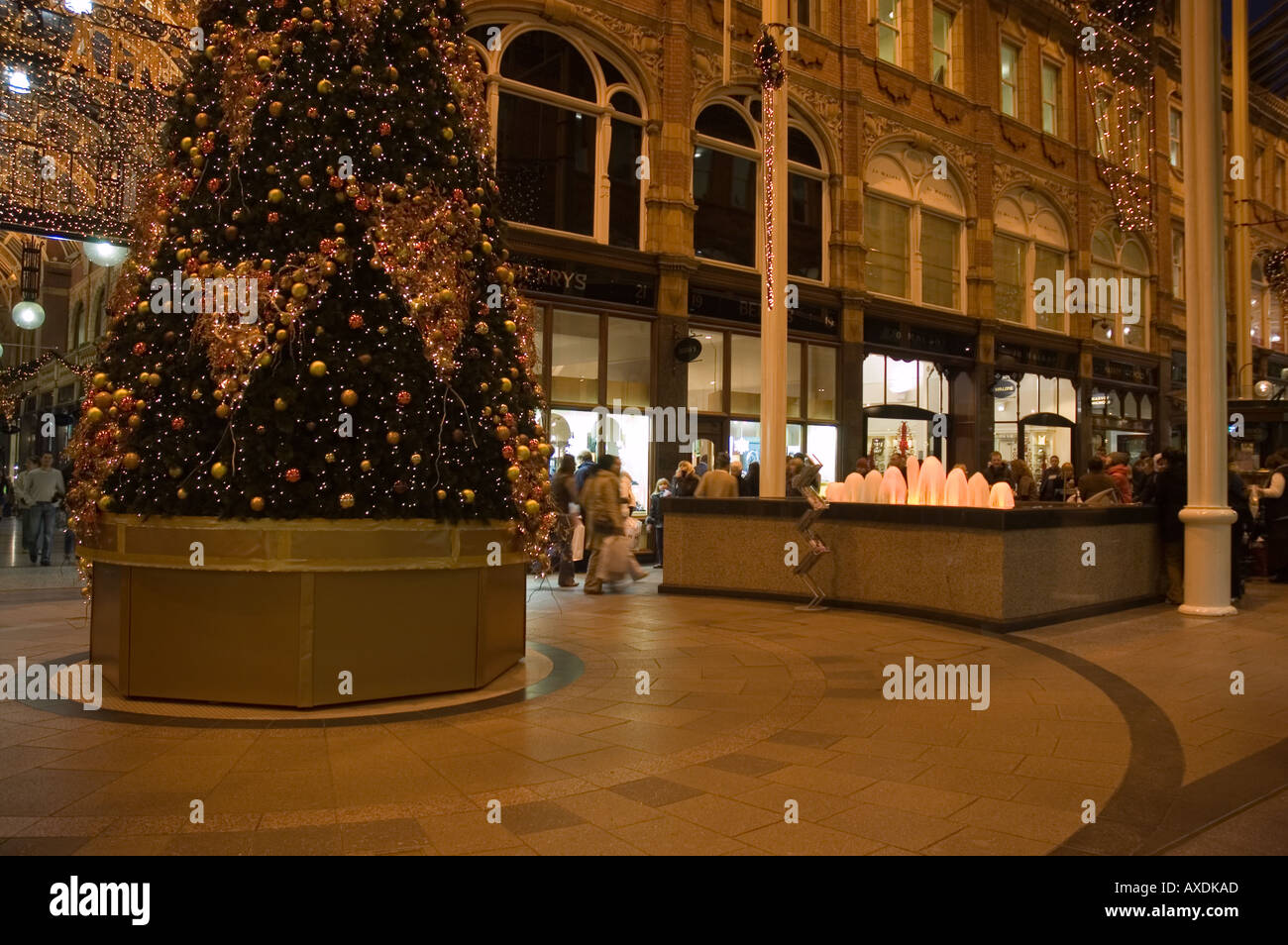 Leeds Christmas lights Victoria shopping quarter Stock Photo Alamy