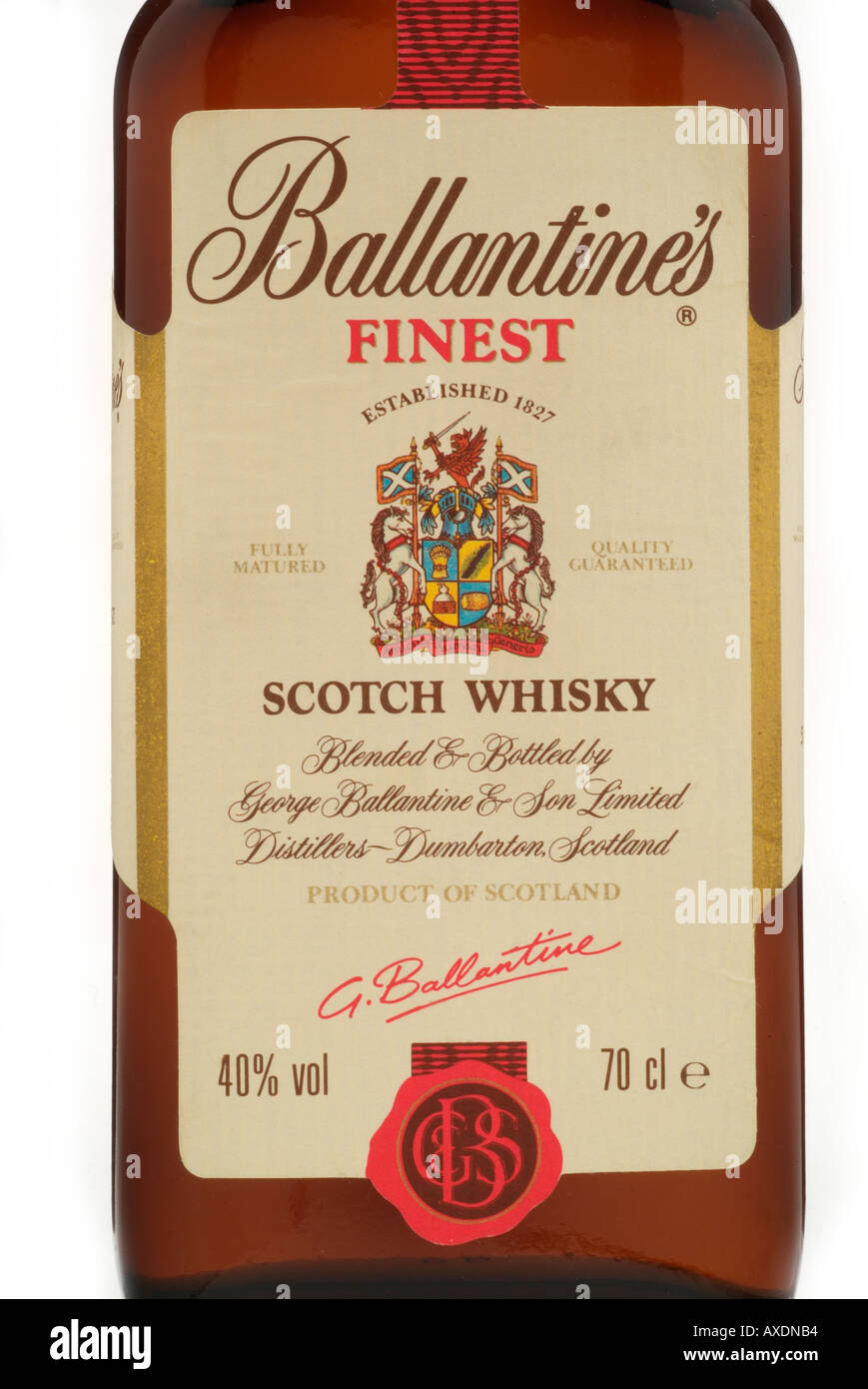 george ballantines finest scotch whisky whiskey dumbarton scotland scotch fully matured Stock Photo