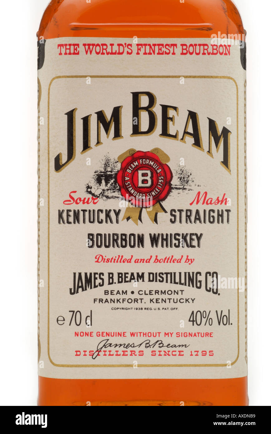 genuine james b jim beam kentucky straight bourbon whiskey whisky clermont frankfort usa formula distilling co Stock Photo