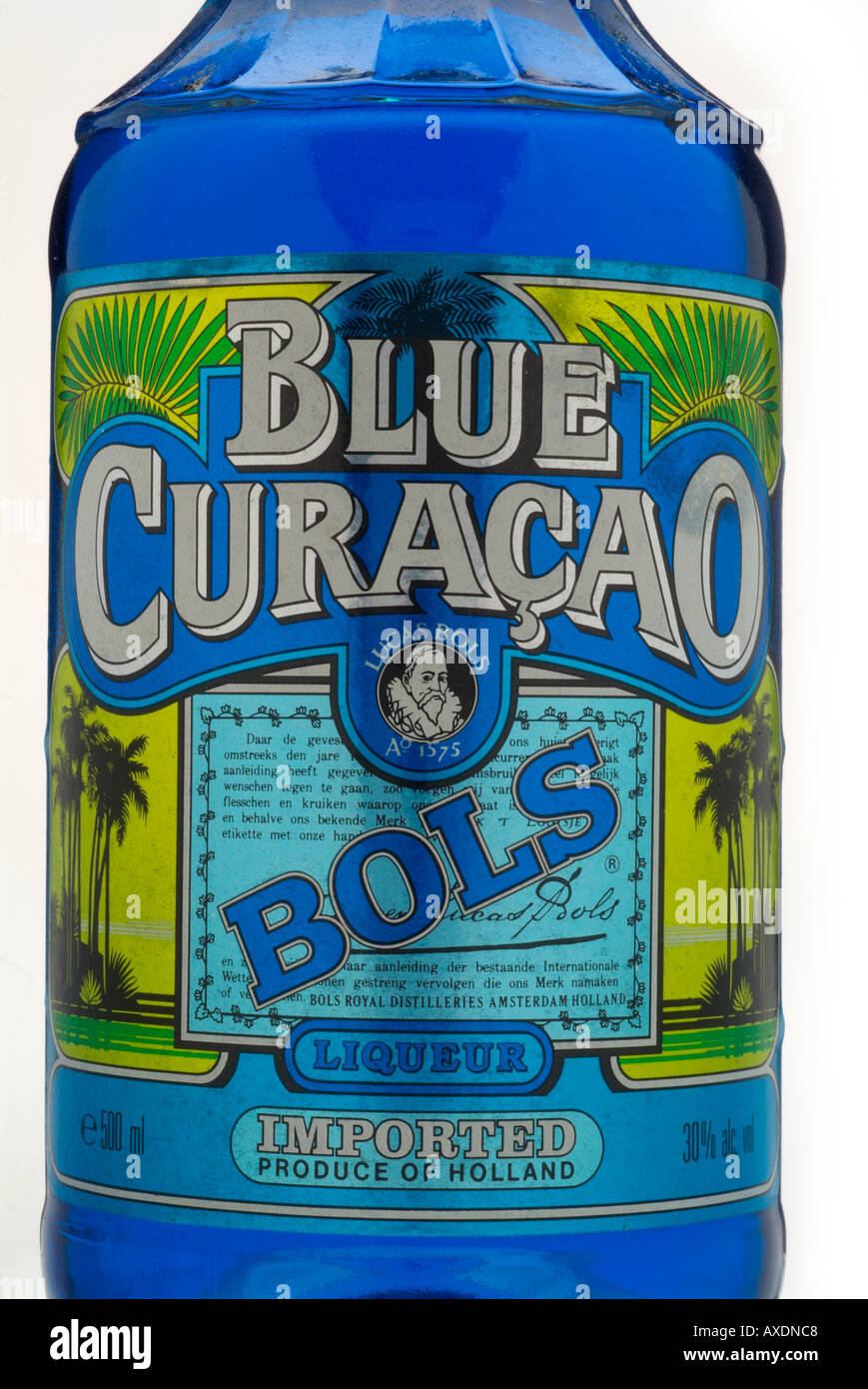 bols blue curacao imported produce of holland dutch royal amsterdam liqueur erven lucas netherland Stock Photo