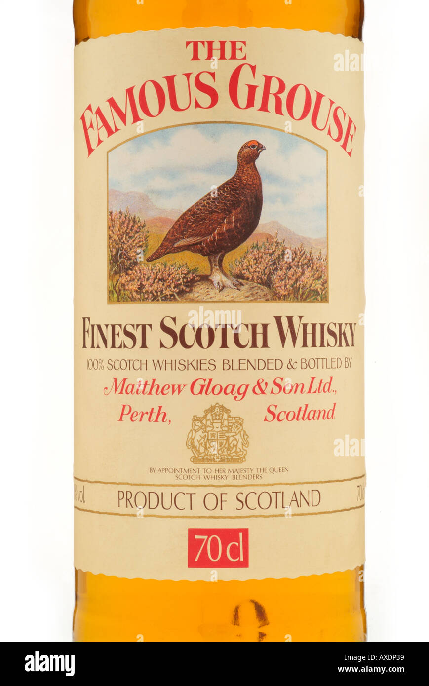 the famous grouse finest scotch whisky whiskey blended mathew gloag and son ltd perth scotland national game bird highland water Stock Photo
