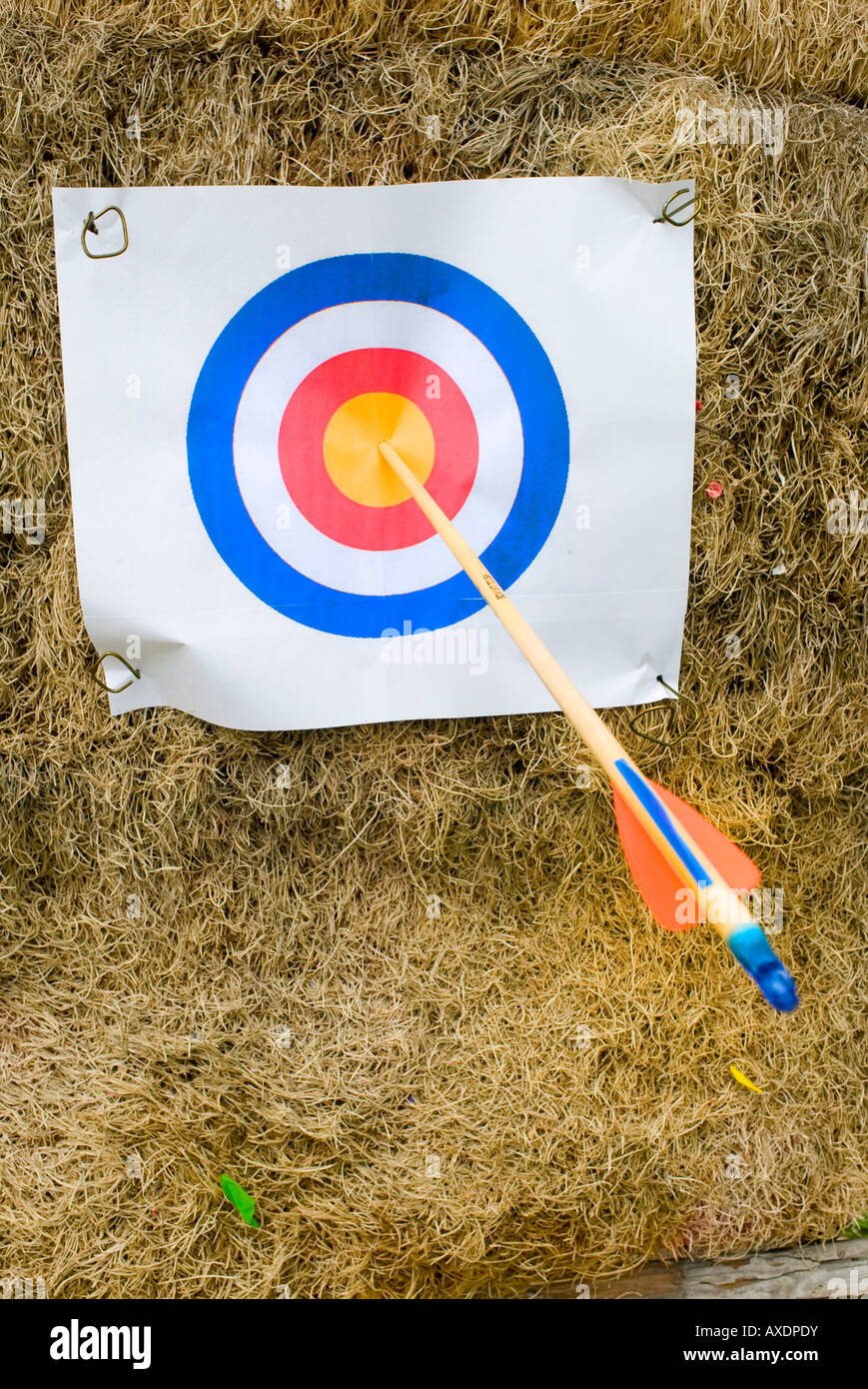 Arrow in bullseye of target Stock Photo