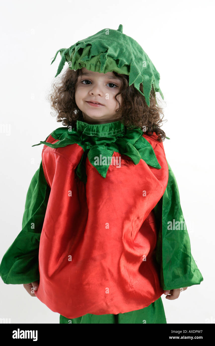 Portrait of a boy wearing a vegetable costume Stock Photo