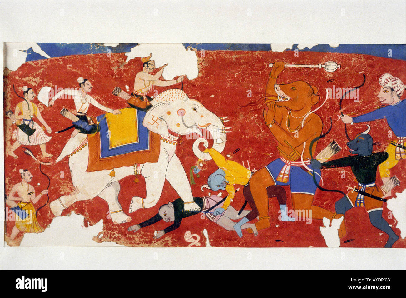 Mewar (India) Indra fights demon c 1648 kanoria. Indian miniature painting, Rajasthan India Stock Photo