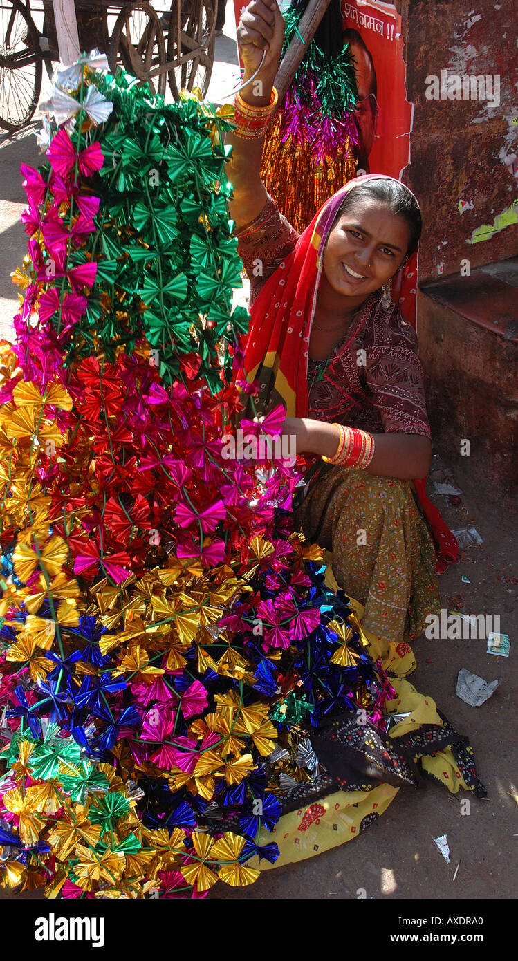 Woman selling Diwali decorations, Jaipur Stock Photo