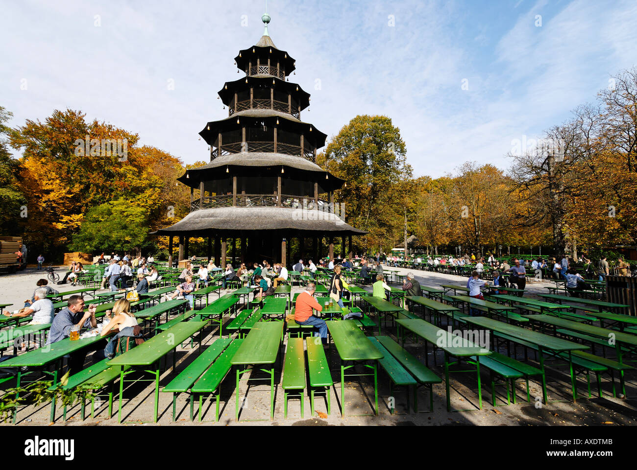Chinese Tower in the English Garden Munich Upper Bavaria Germany Stock Photo