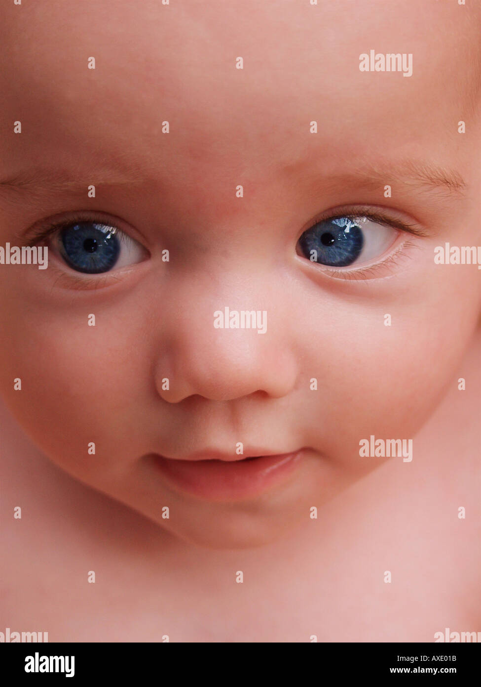 infant with blue eyes looking to the side Stock Photo Alamy