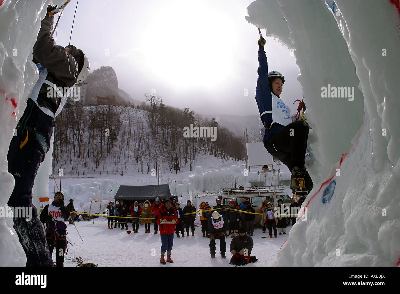 Ice climbing competition at Sounkyo Ice Festival Stock Photo Alamy