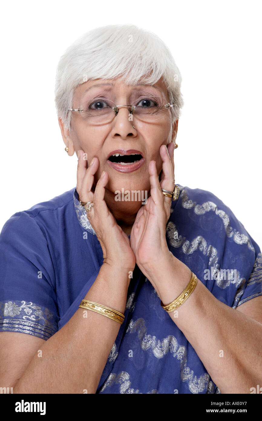 Portrait of a senior woman surprise Stock Photo