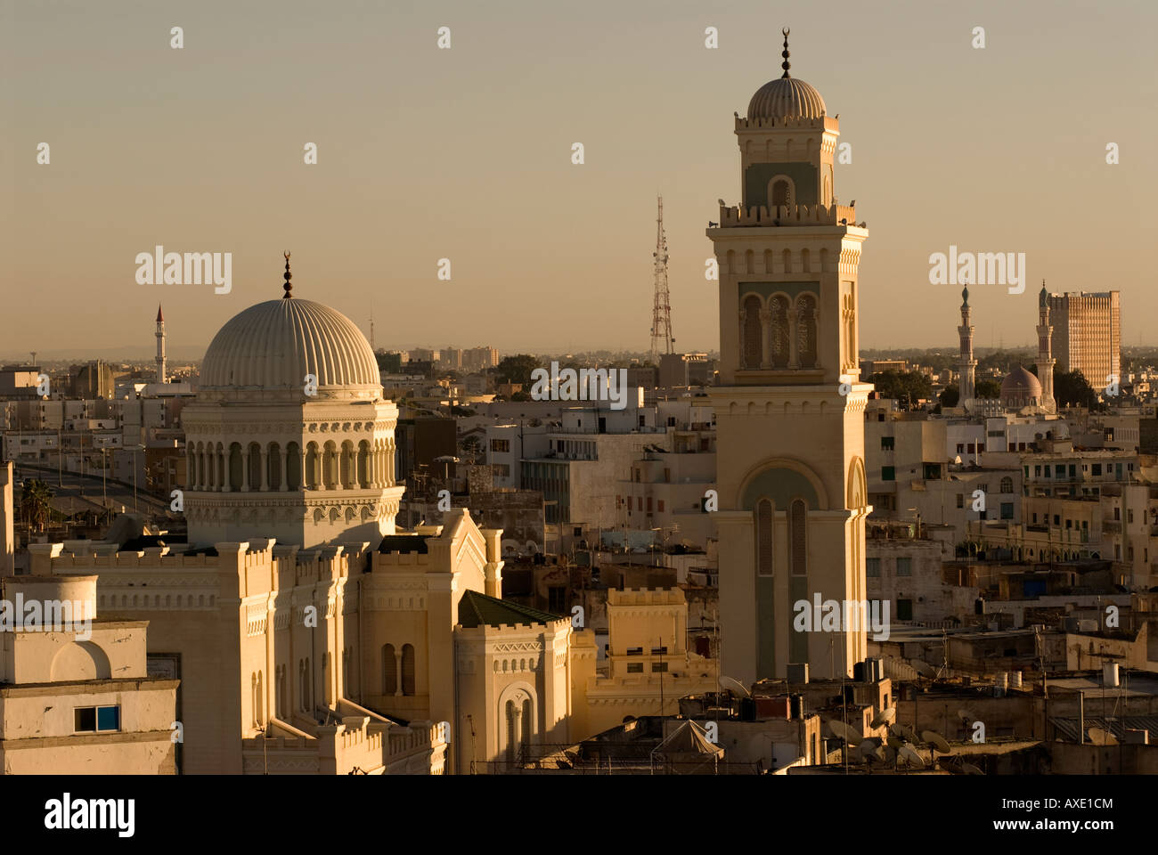 General view over the city of Tripoli showing the Masjed Jamal Abdel Nasser Mosque, Tripoli, Libya, north Africa. Stock Photo
