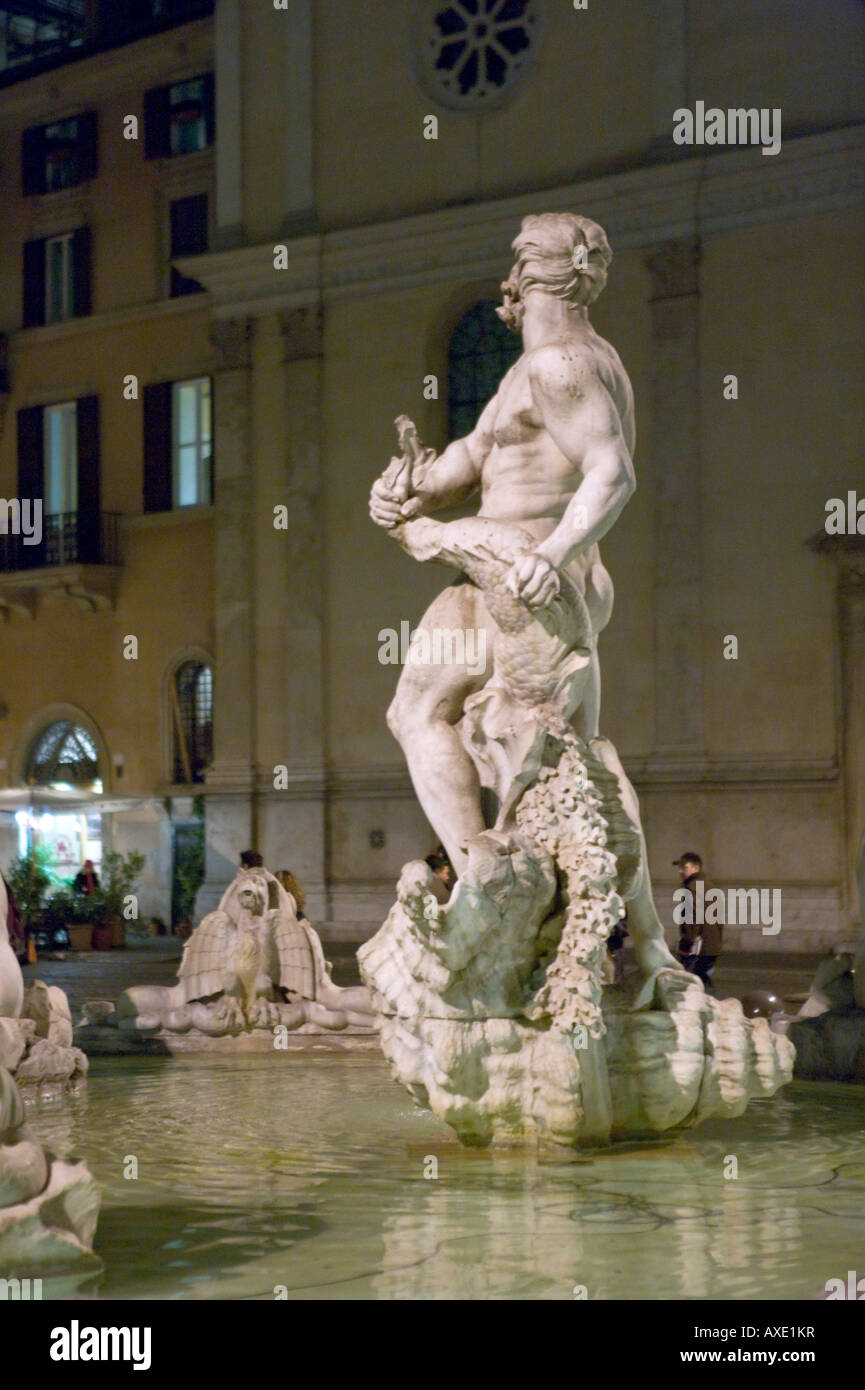 Fontana del Moro at night, Piazza Navona, Historic Centre, Rome, Italy Stock Photo