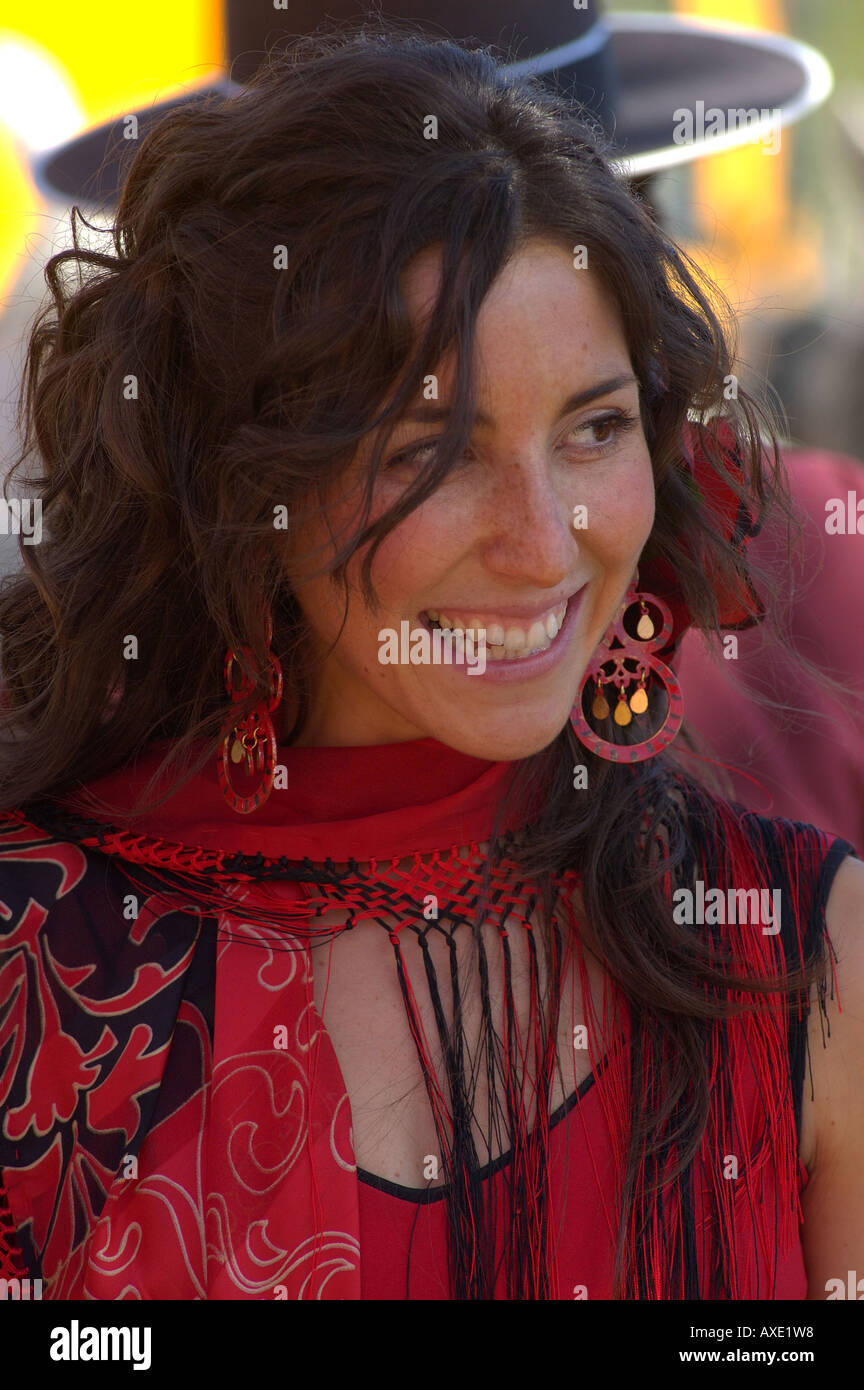 Laughing woman , Feria de Abril , Sevilla , Andalusia , Europe Stock Photo