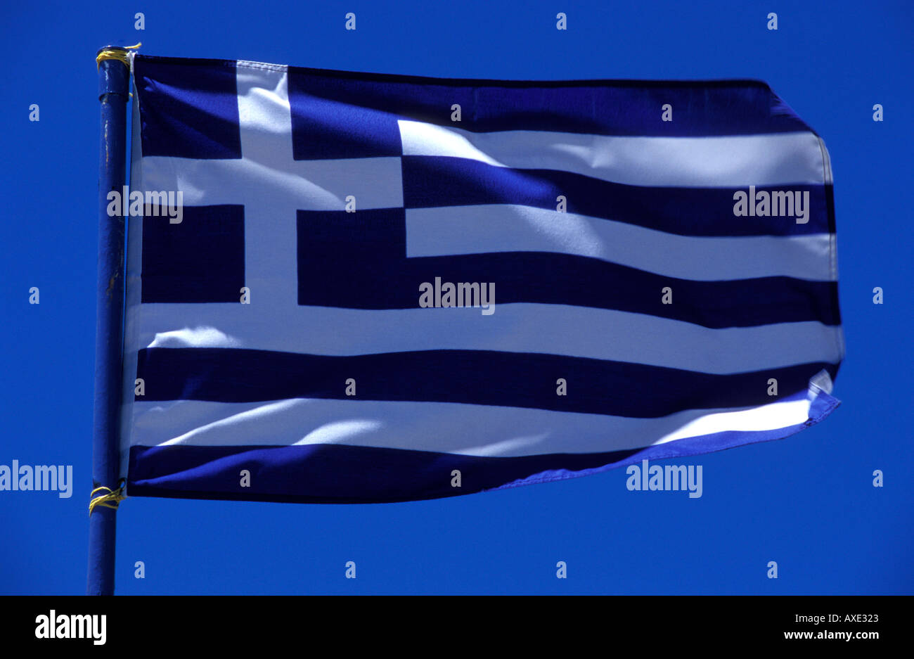 Greek National Flag Samos Island Greece Stock Photo