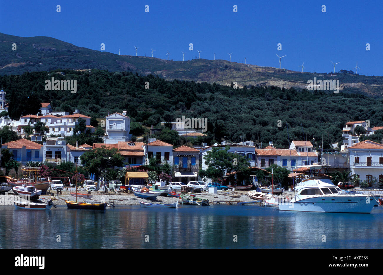 Harbour and port at Ormos Marathokampos, Samos Island, Greece Stock
