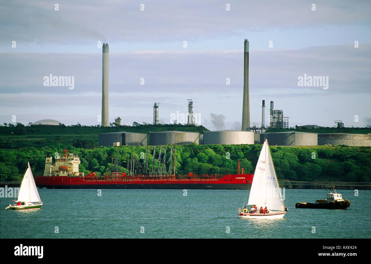 Oil terminal refinery LPG LNG industry terminal and tanker at petrochemical industrial complex at Milford Haven, Wales, UK Stock Photo