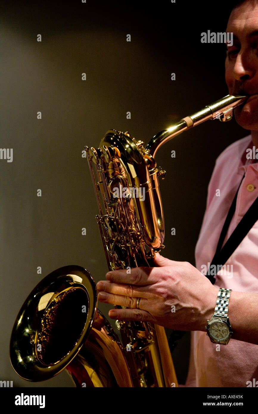 Baritonist during studio recording Stock Photo