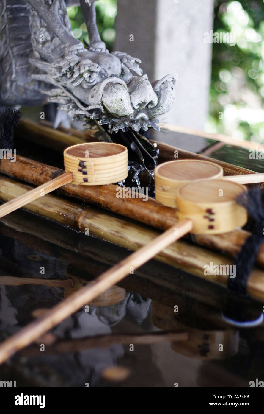 Japanese well for washing before prayer, Narita, Chiba, Honshu, Japan