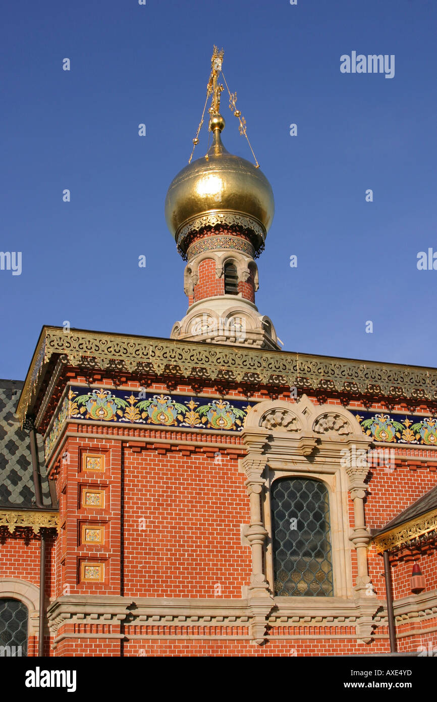Detail of the orthodox church with gold-plated tower, spa Bad Homburg, Hesse, Germany Stock Photo