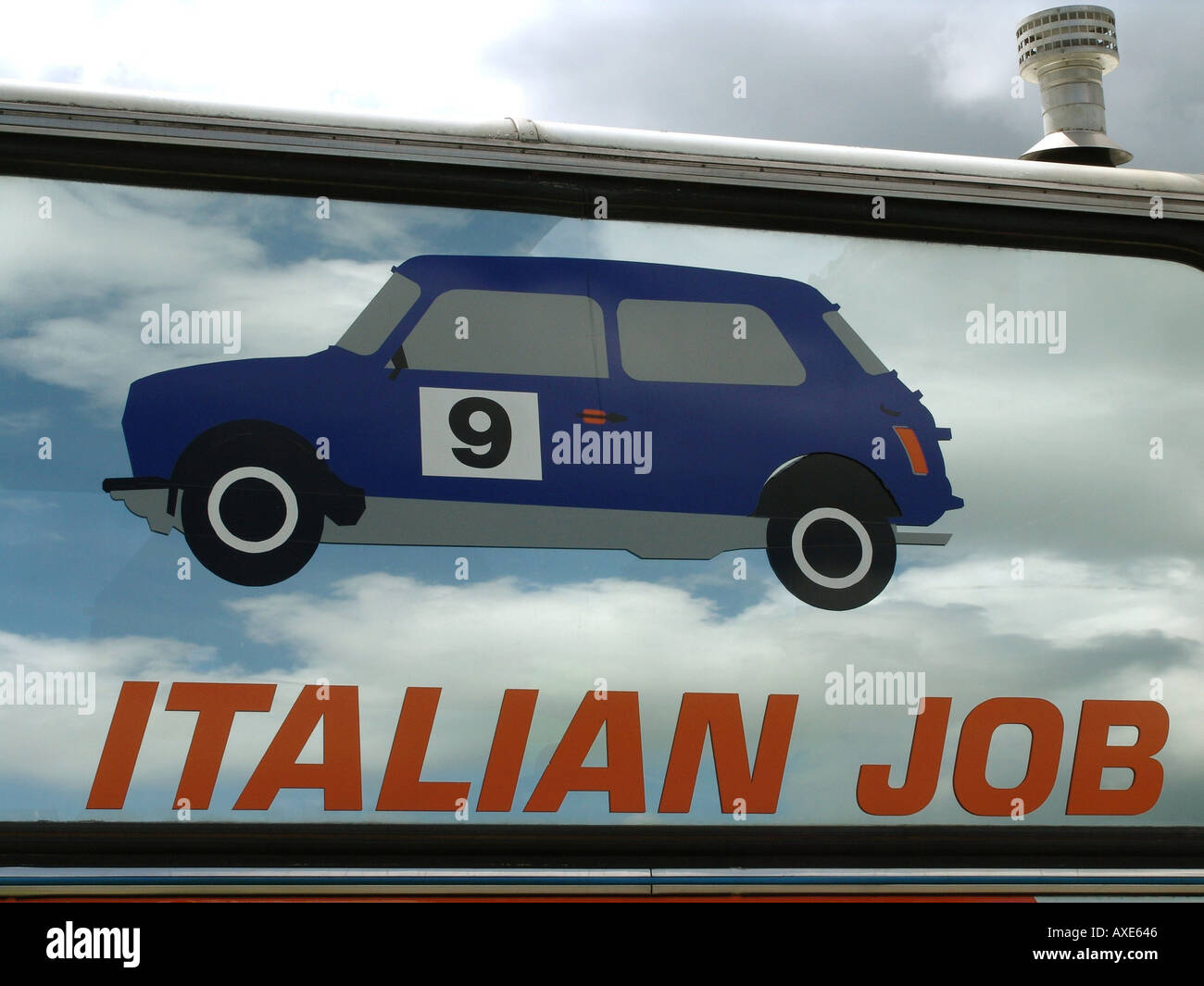 Italian Job Artwork On Side Of Bus At A Motor Racing Event England UK Stock Photo Alamy