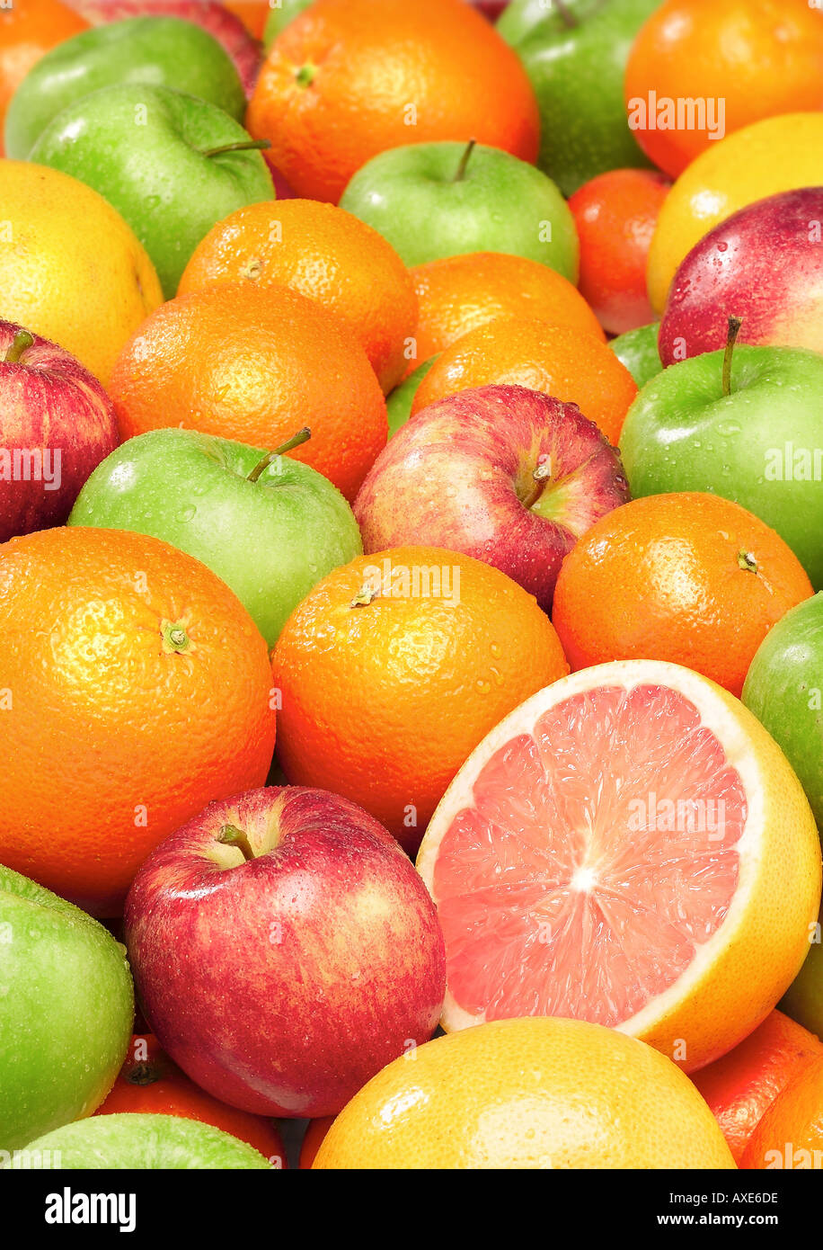 apples and citrus fruits Stock Photo