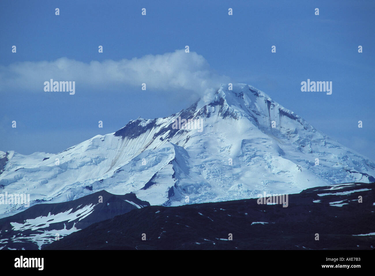 Mount Iliamna volcano steaming Alaska Stock Photo