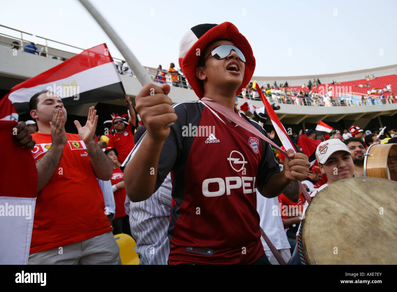 Egypt football fans cheering, Africa Cup of Nations 2008 Stock Photo