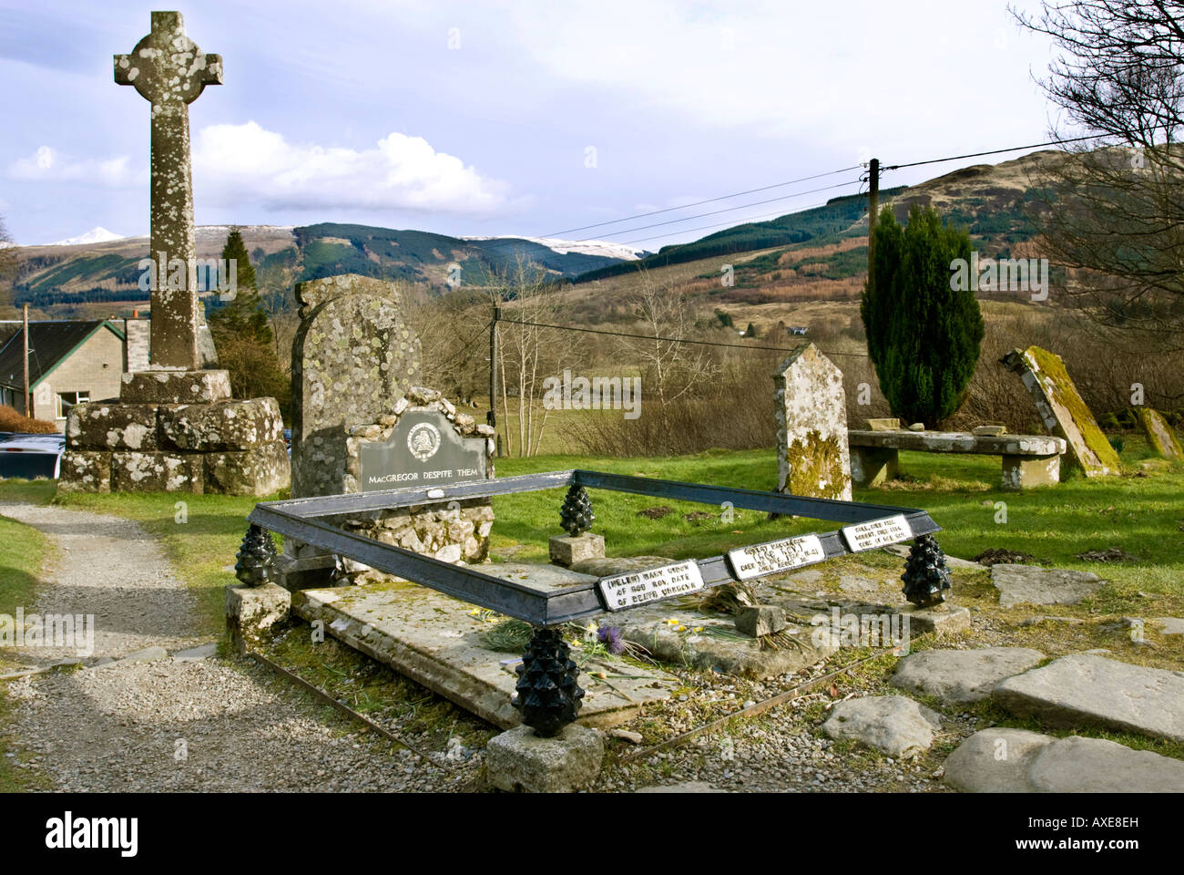 The grave of Rob Roy McGregor at Balquhidder church in Strathyre Scotland Stock Photo