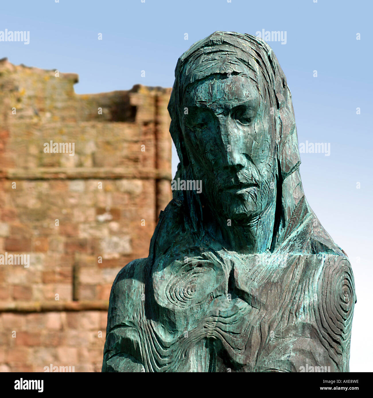 Statue of St Cuthbert, Lindisfarne Priory Stock Photo Alamy