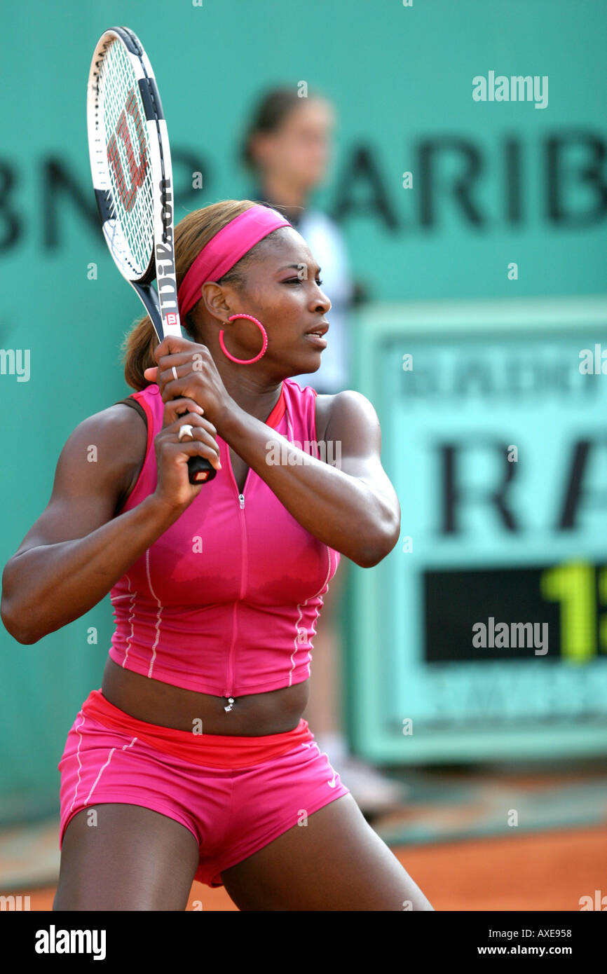 Serena williams competing in the us open hires stock photography and